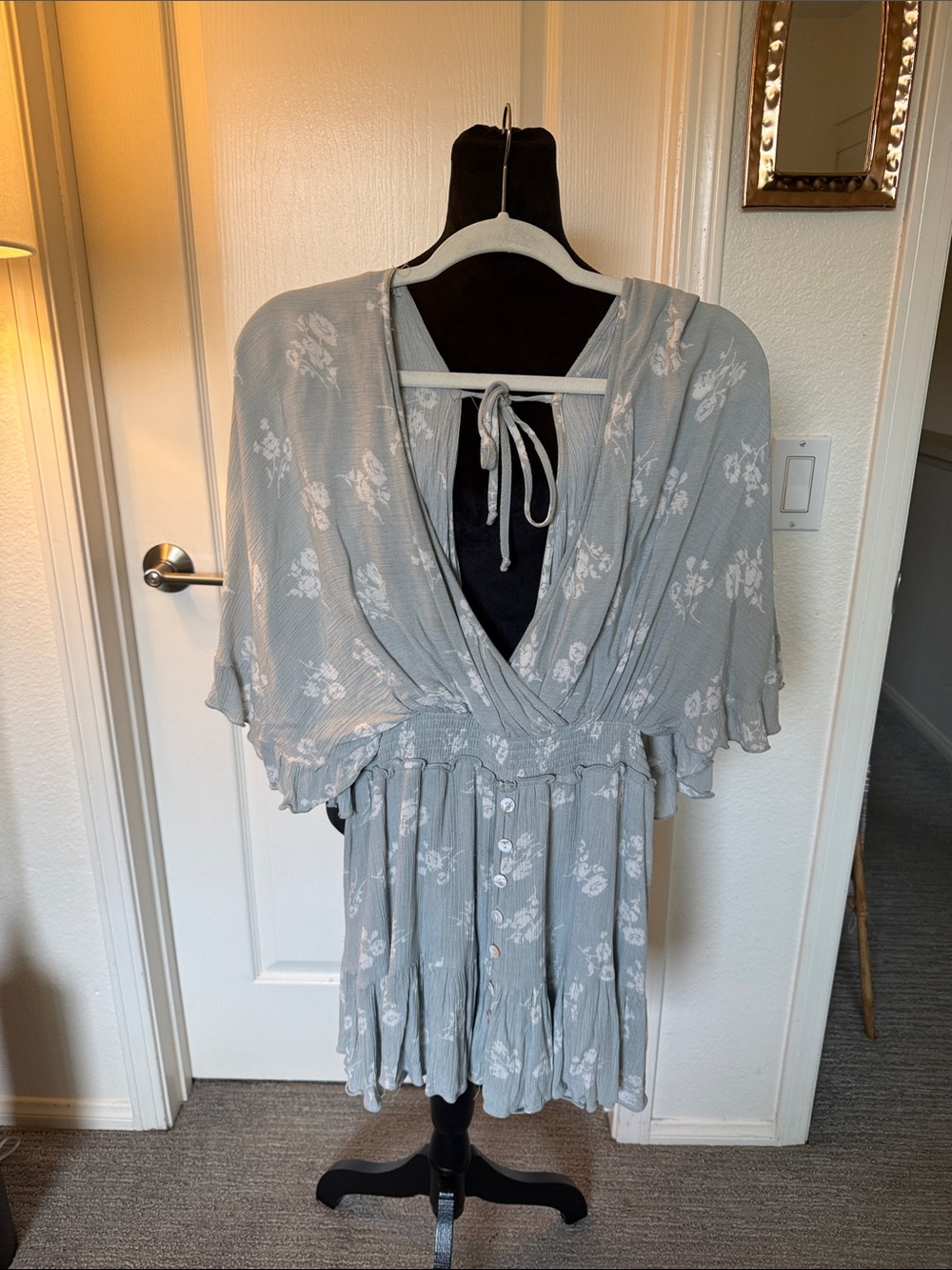 Marina Light Blue Floral Button-Front Mini Dress Romper